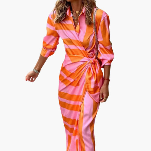Chic Striped Maxi Dress with Wrap Design | Elegant Cotton Dress for Effortless Style 0