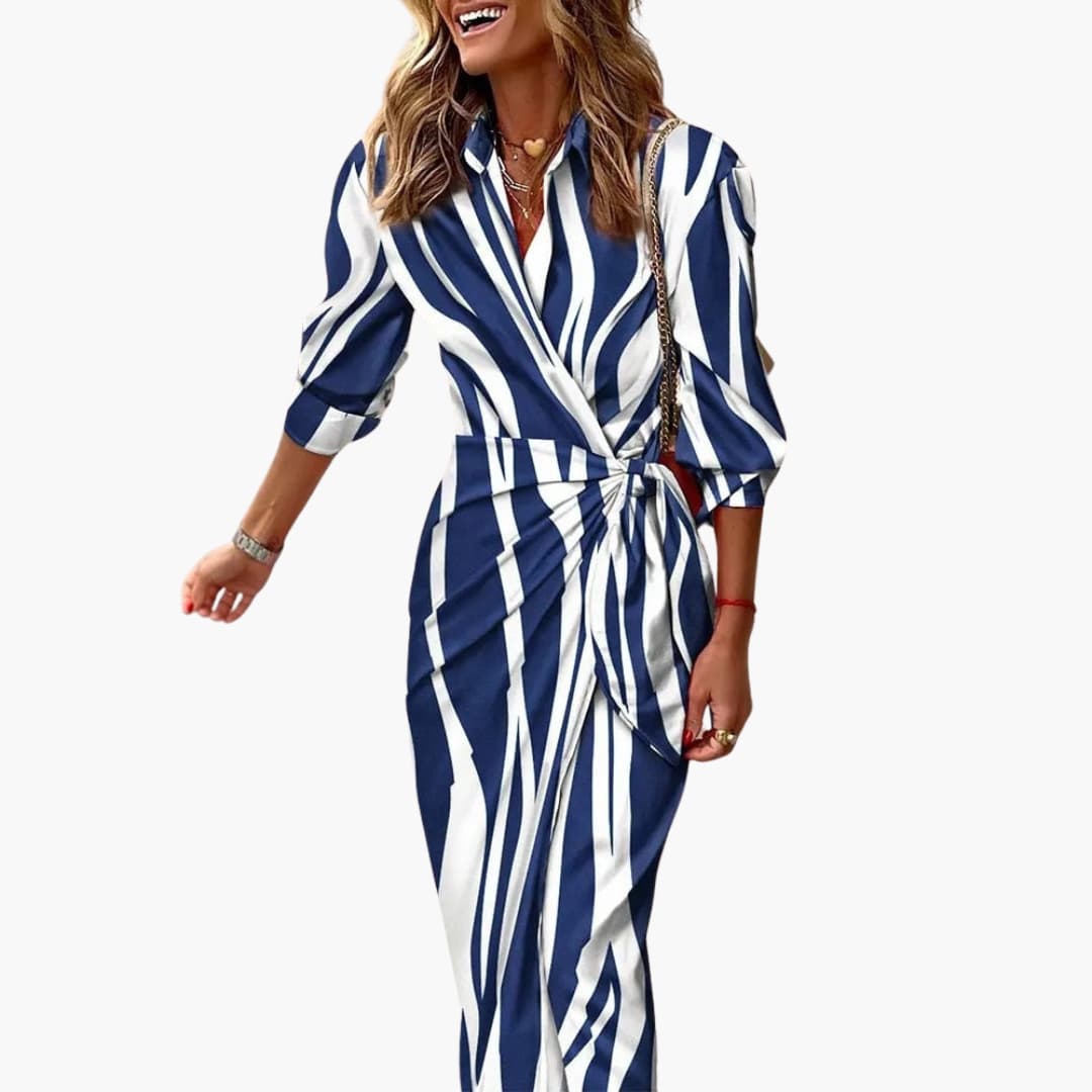 Chic Striped Maxi Dress with Wrap Design | Elegant Cotton Dress for Effortless Style 3