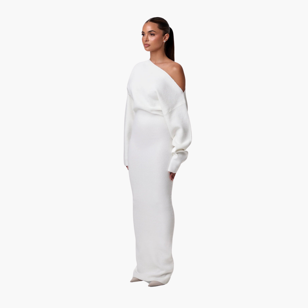 Elegant Evening Dress | Off-Shoulder Knit Dress with Flattering Fit | Versatile Style for Any Occasion 2