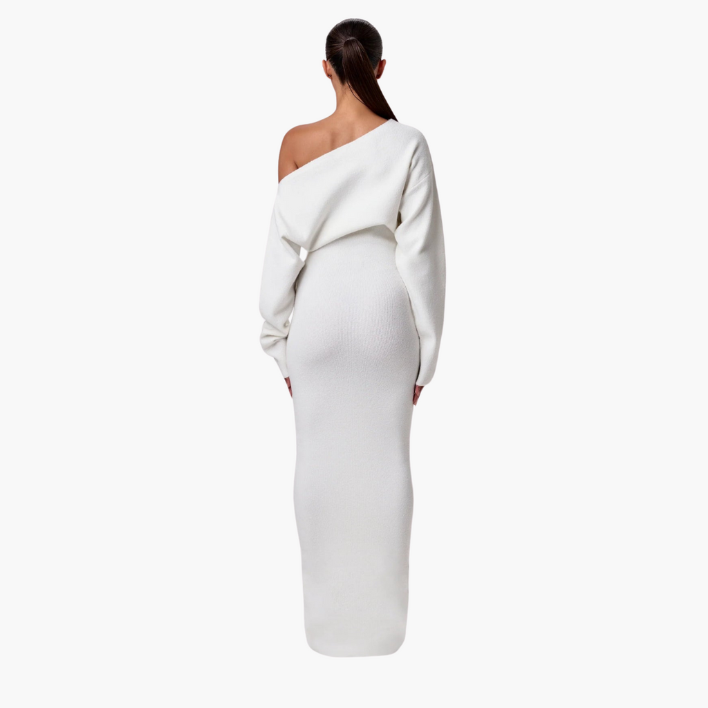 Elegant Evening Dress | Off-Shoulder Knit Dress with Flattering Fit | Versatile Style for Any Occasion 3