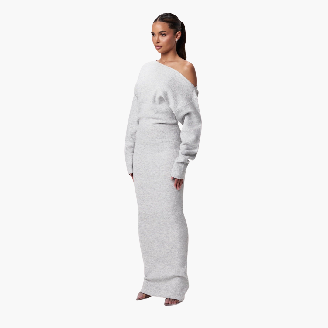 Elegant Evening Dress | Off-Shoulder Knit Dress with Flattering Fit | Versatile Style for Any Occasion 4