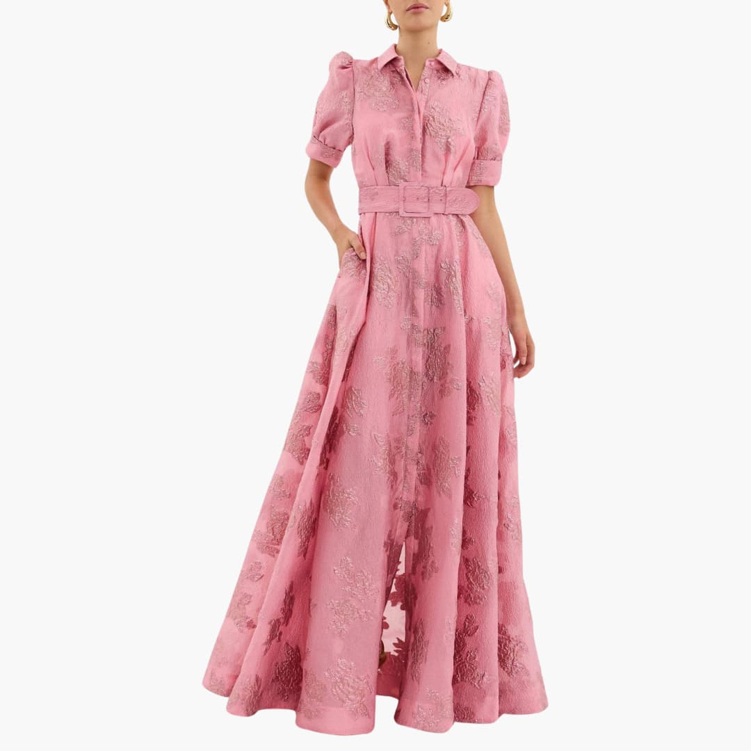 Elegant Floral Dress with Belt for Women | Puff Sleeves & Tailored Fit 0