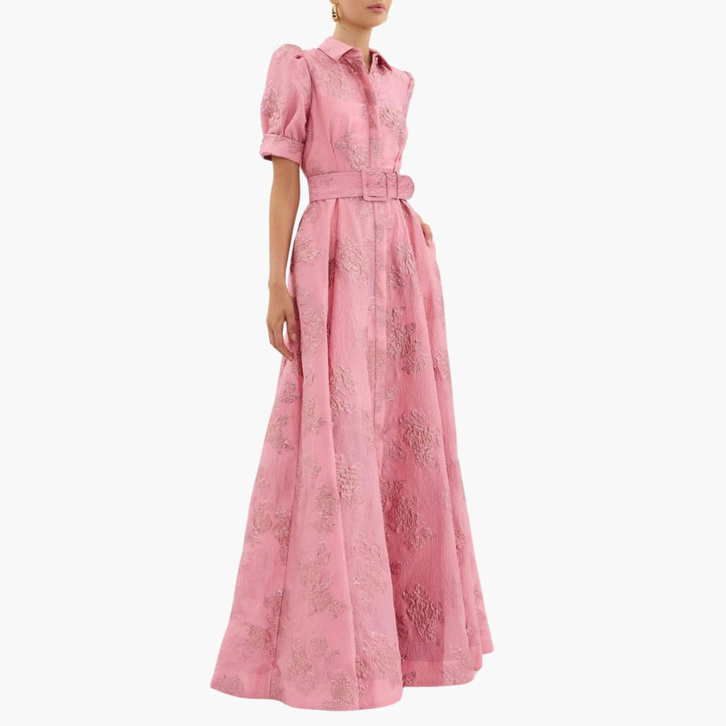 Elegant Floral Dress with Belt for Women | Puff Sleeves & Tailored Fit 1