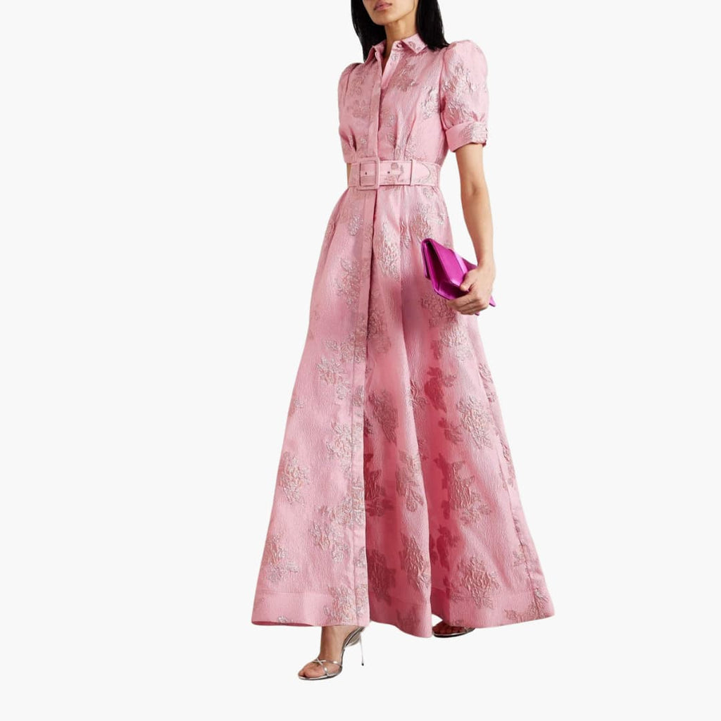 Elegant Floral Dress with Belt for Women | Puff Sleeves & Tailored Fit 2