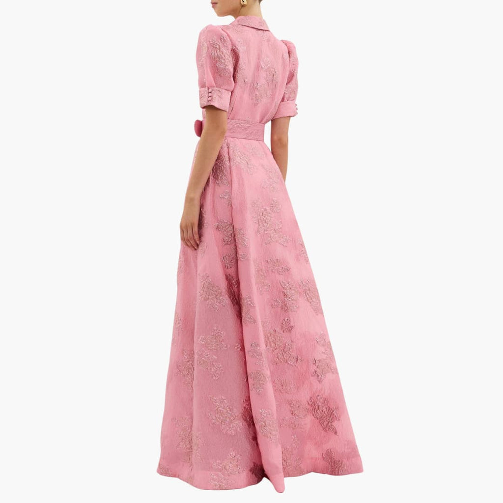 Elegant Floral Dress with Belt for Women | Puff Sleeves & Tailored Fit 3