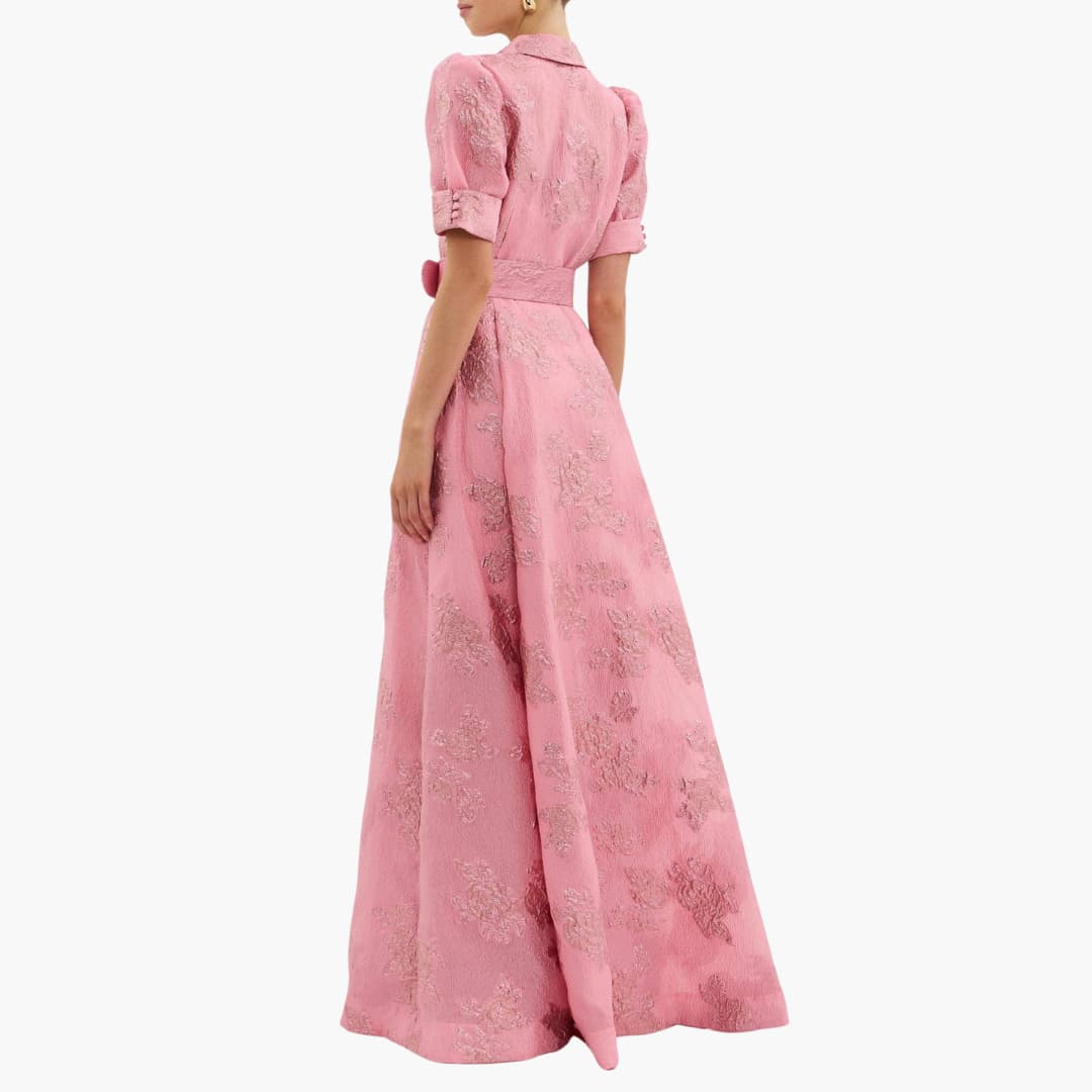 Elegant Floral Dress with Belt for Women | Puff Sleeves & Tailored Fit 3