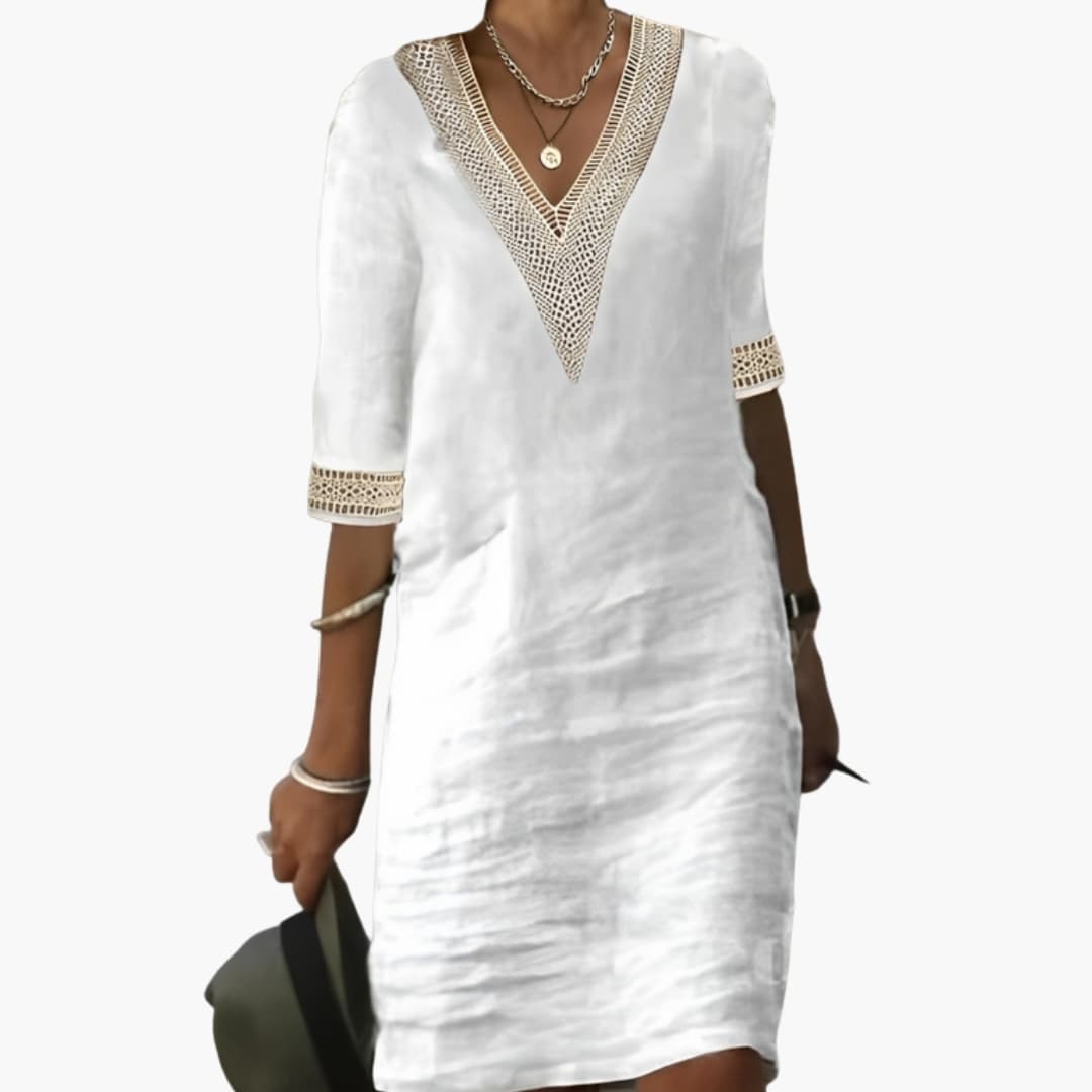 Elegant Knee-Length Dress for Women with Round Neck & Short Sleeves | Timeless Style for Everyday Wear 0
