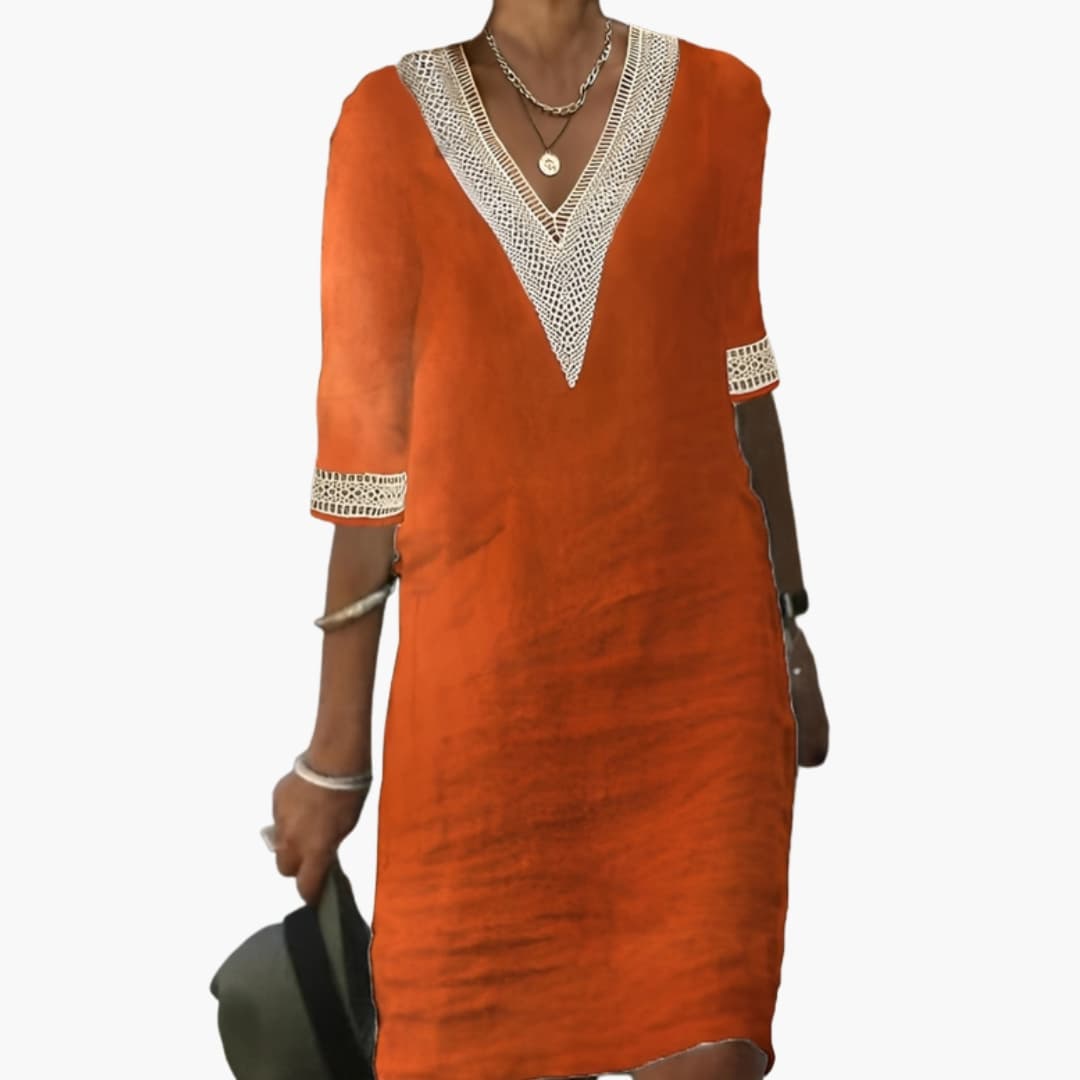 Elegant Knee-Length Dress for Women with Round Neck & Short Sleeves | Timeless Style for Everyday Wear 1