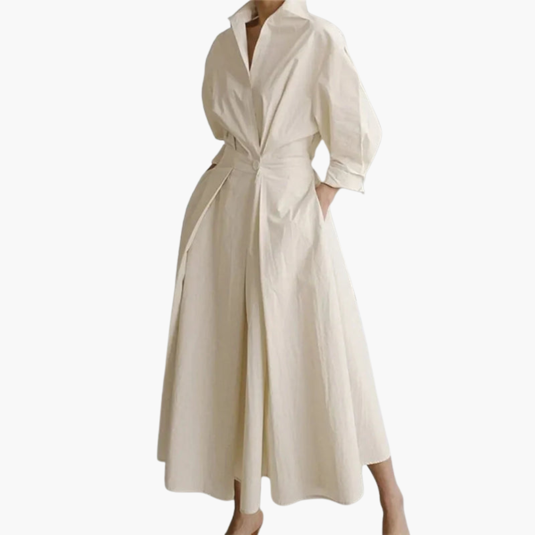 Elegant Long Shirt Dress with Defined Waist & Button Front for Chic Style 0