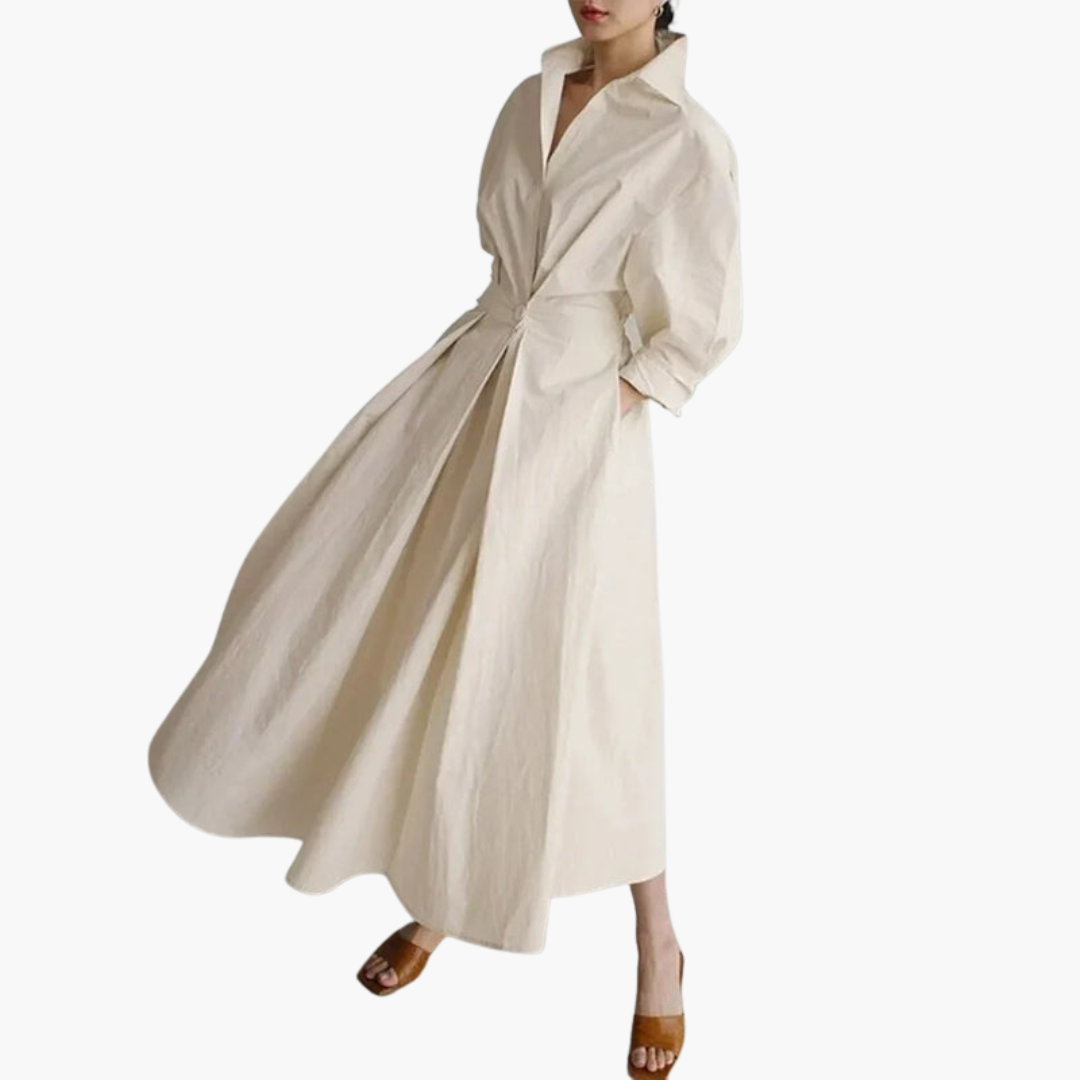 Elegant Long Shirt Dress with Defined Waist & Button Front for Chic Style 2