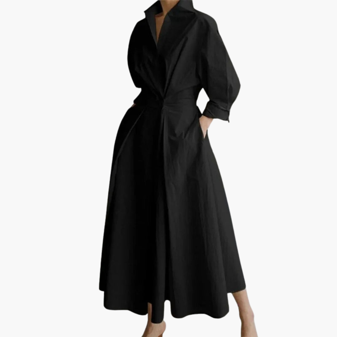 Elegant Long Shirt Dress with Defined Waist & Button Front for Chic Style 3