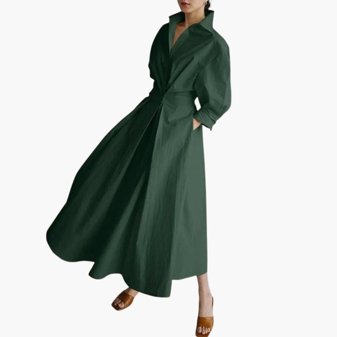 Elegant Long Shirt Dress with Defined Waist & Button Front for Chic Style 5