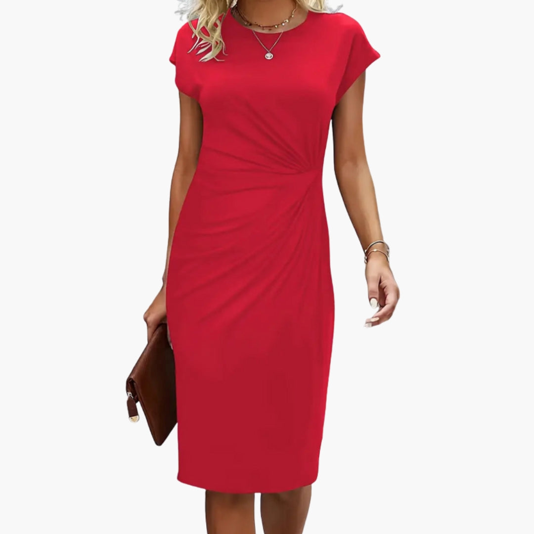 Elegant Midi Dress | Women's Round Neckline Dress with Defined Waist | Stylish Fit for Effortless Elegance 1