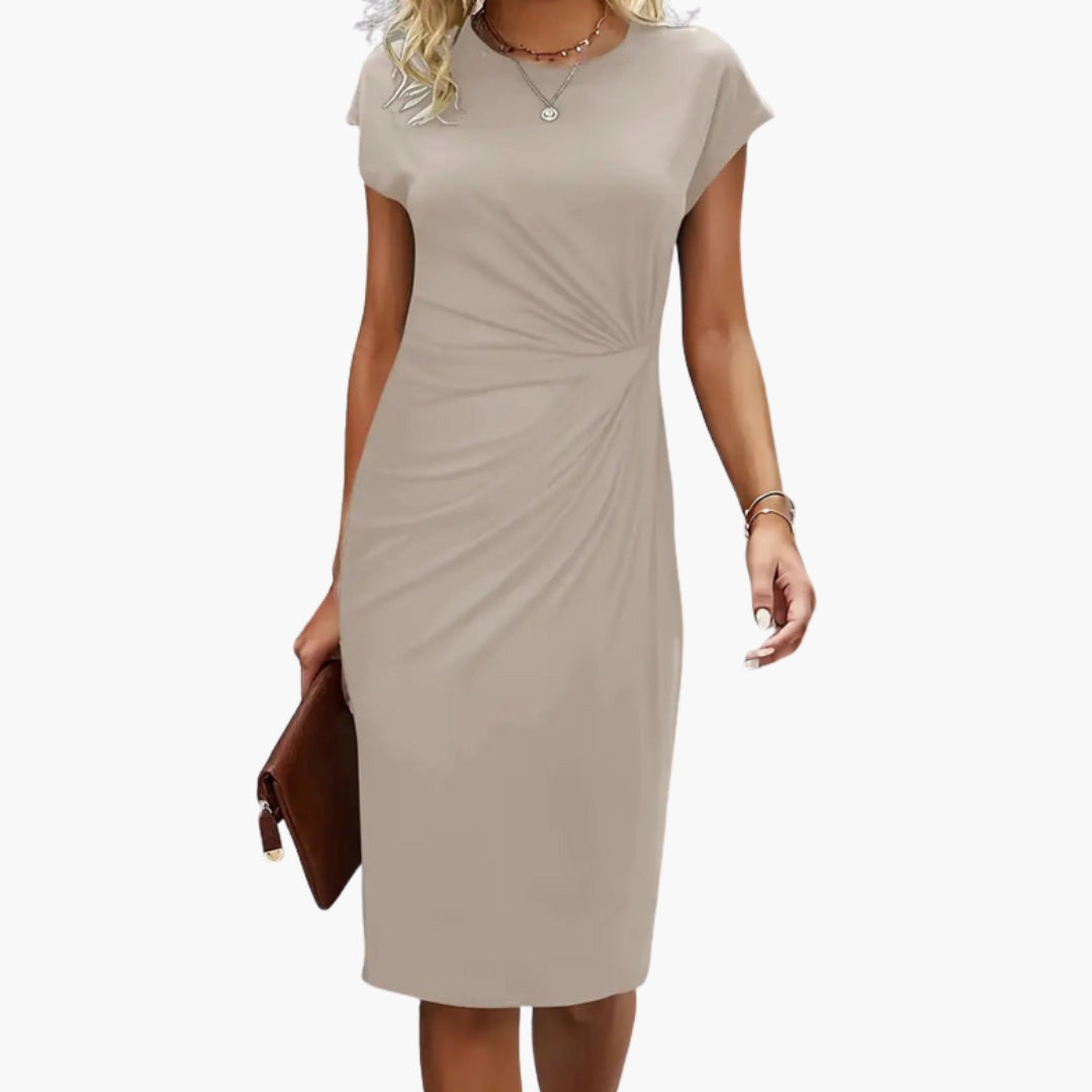 Elegant Midi Dress | Women's Round Neckline Dress with Defined Waist | Stylish Fit for Effortless Elegance 4