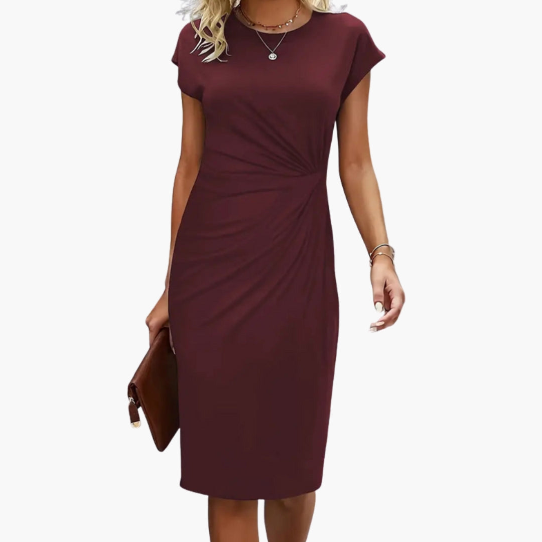 Elegant Midi Dress | Women's Round Neckline Dress with Defined Waist | Stylish Fit for Effortless Elegance 8