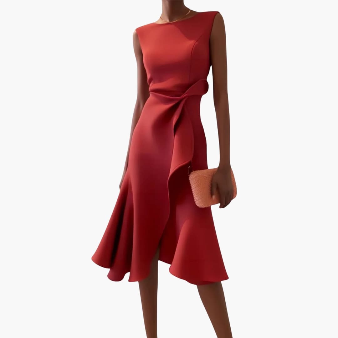 Elegant Midi Dress | Women’s Sleeveless Design with Draped Waist | Asymmetrical Hem for Stylish Comfort 0