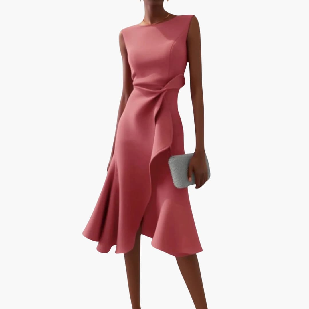 Elegant Midi Dress | Women’s Sleeveless Design with Draped Waist | Asymmetrical Hem for Stylish Comfort 2