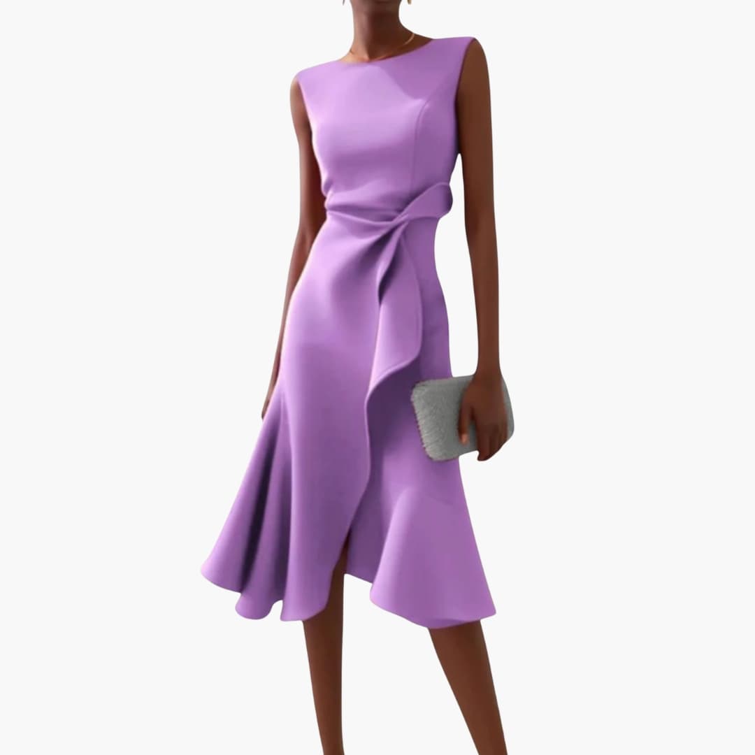Elegant Midi Dress | Women’s Sleeveless Design with Draped Waist | Asymmetrical Hem for Stylish Comfort 4