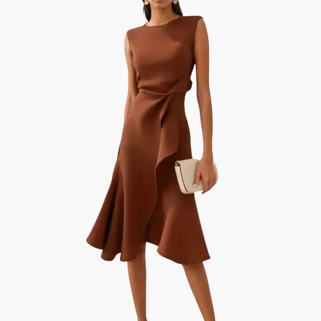 Elegant Midi Dress | Women’s Sleeveless Design with Draped Waist | Asymmetrical Hem for Stylish Comfort 8