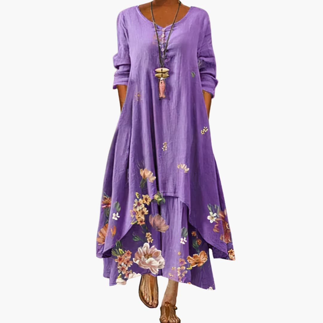 Elegant Women's Long Sleeve Dress with Side Pockets | A-Line Design for Effortless Style 0