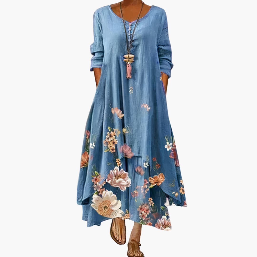 Elegant Women's Long Sleeve Dress with Side Pockets | A-Line Design for Effortless Style 1