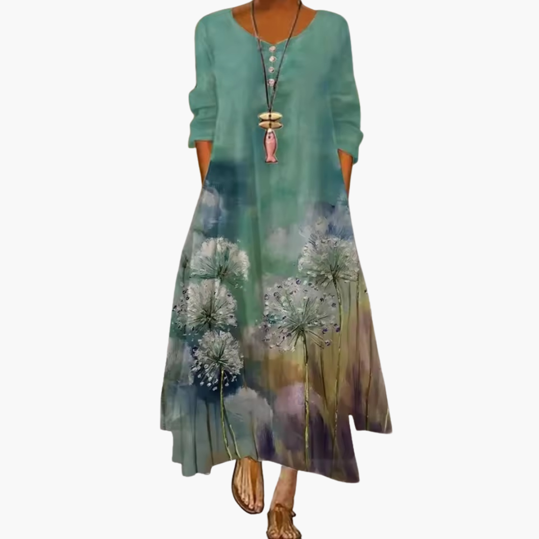 Elegant Women's Long Sleeve Dress with Side Pockets | A-Line Design for Effortless Style 10