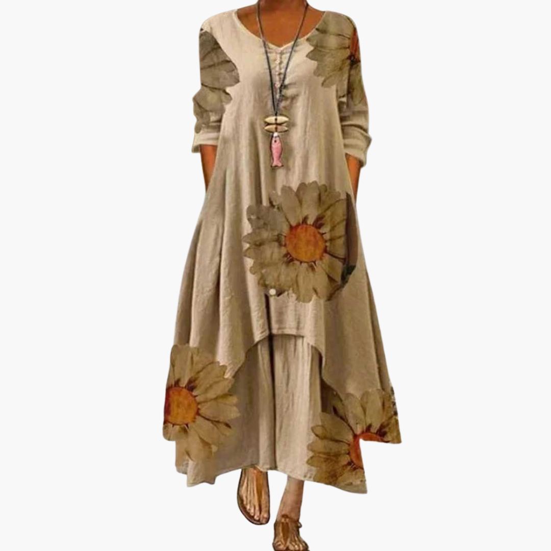 Elegant Women's Long Sleeve Dress with Side Pockets | A-Line Design for Effortless Style 11