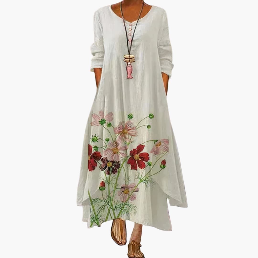 Elegant Women's Long Sleeve Dress with Side Pockets | A-Line Design for Effortless Style 3
