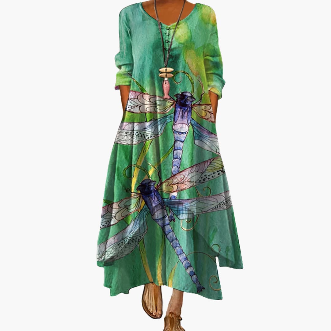 Elegant Women's Long Sleeve Dress with Side Pockets | A-Line Design for Effortless Style 4