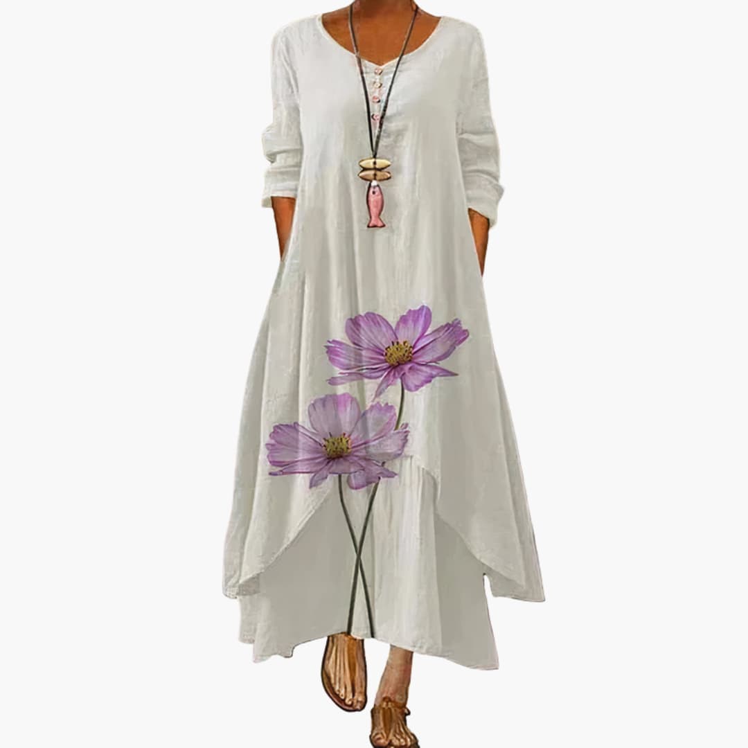 Elegant Women's Long Sleeve Dress with Side Pockets | A-Line Design for Effortless Style 5