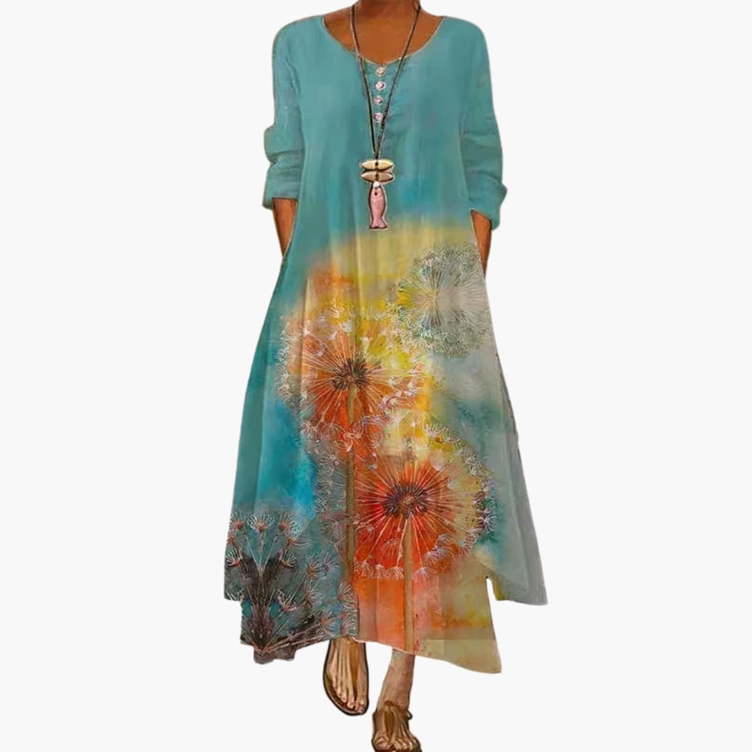 Elegant Women's Long Sleeve Dress with Side Pockets | A-Line Design for Effortless Style 6