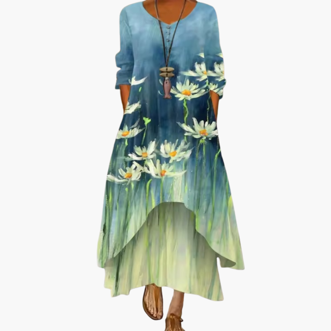 Elegant Women's Long Sleeve Dress with Side Pockets | A-Line Design for Effortless Style 8