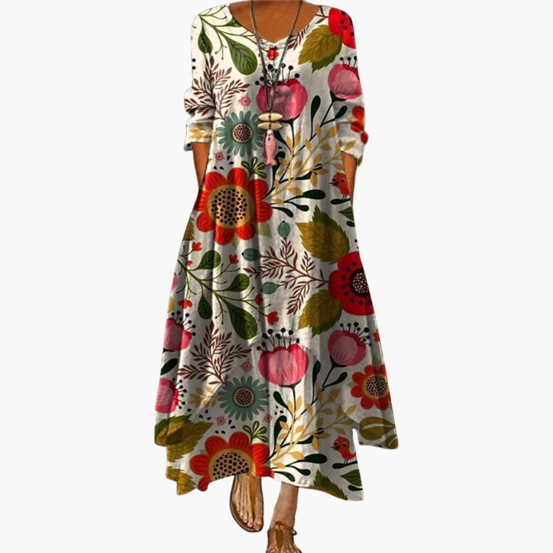 Elegant Women's Long Sleeve Dress with Side Pockets | A-Line Design for Effortless Style 9