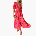 Feminine Elegance | V-Neck Maxi Dress with Puff Sleeves | Flattering Fit for Any Occasion 0