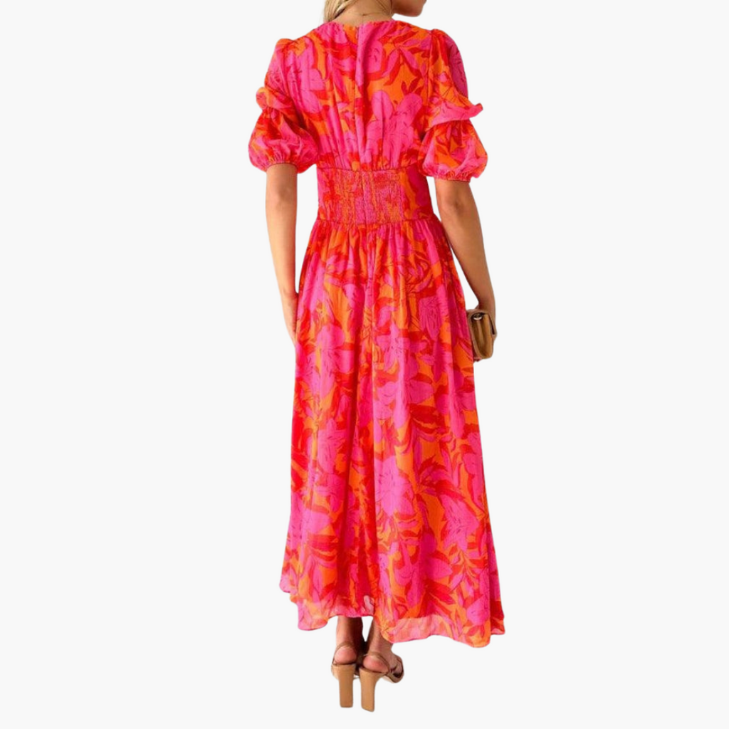 Feminine Elegance | V-Neck Maxi Dress with Puff Sleeves | Flattering Fit for Any Occasion 2