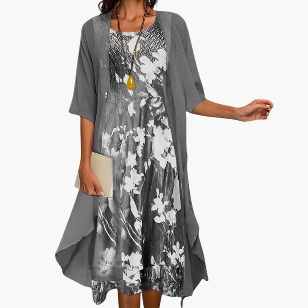 Floral Long Dress Set | Elegant Layered Cardigan with Ankle-Length Skirt for Stylish Comfort 2