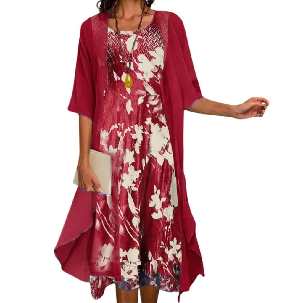 Floral Long Dress Set | Elegant Layered Cardigan with Ankle-Length Skirt for Stylish Comfort 4