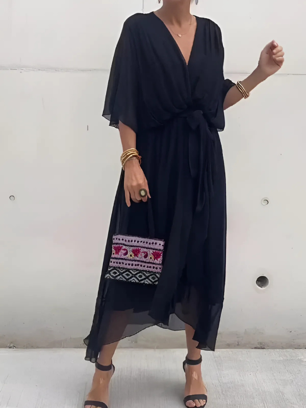 Lori™ | Women's Wrap Midi Dress with Adjustable Waist Tie | Elegant Summer Dress for All-Day Comfort 0