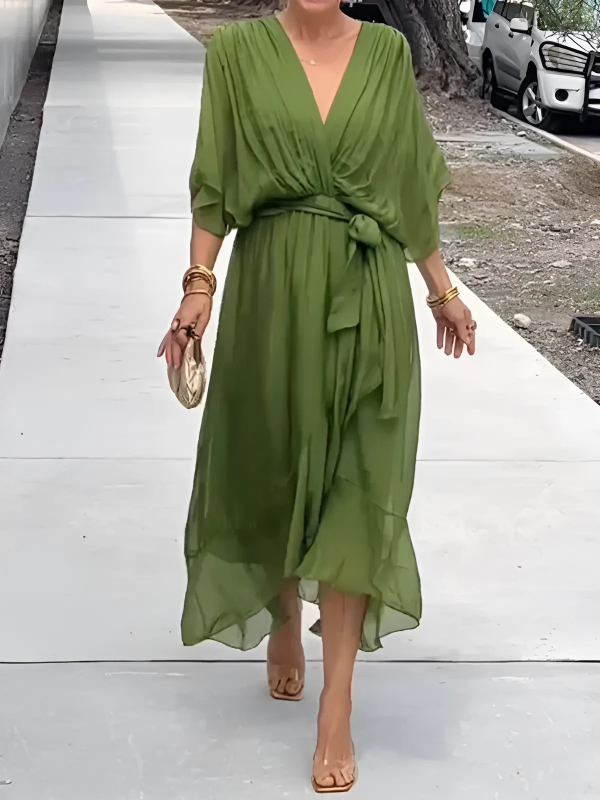 Lori™ | Women's Wrap Midi Dress with Adjustable Waist Tie | Elegant Summer Dress for All-Day Comfort 1