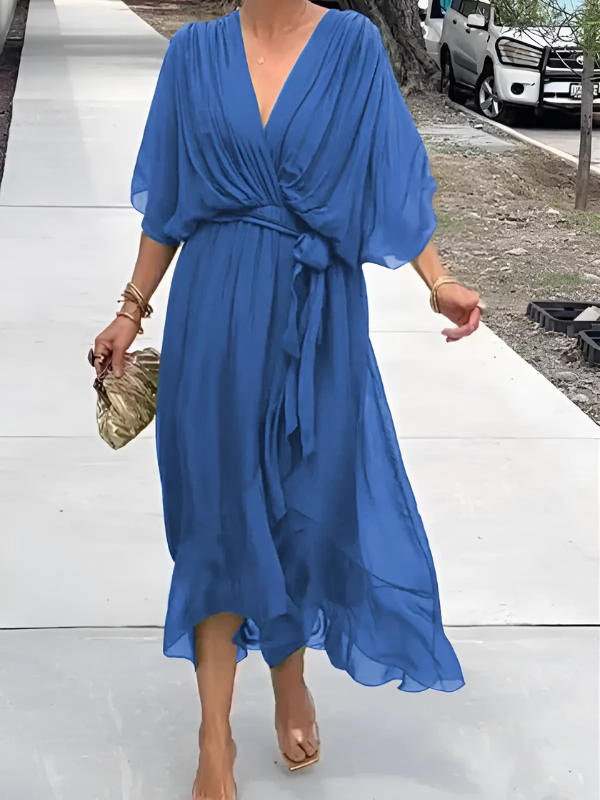 Lori™ | Women's Wrap Midi Dress with Adjustable Waist Tie | Elegant Summer Dress for All-Day Comfort 2