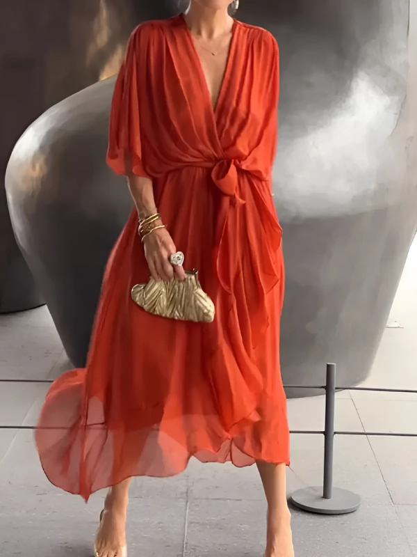 Lori™ | Women's Wrap Midi Dress with Adjustable Waist Tie | Elegant Summer Dress for All-Day Comfort 3
